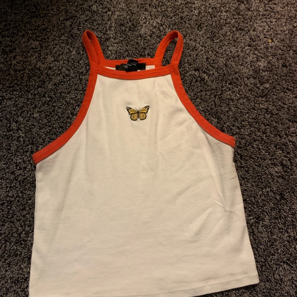 Cropped white tank with butterfly size small